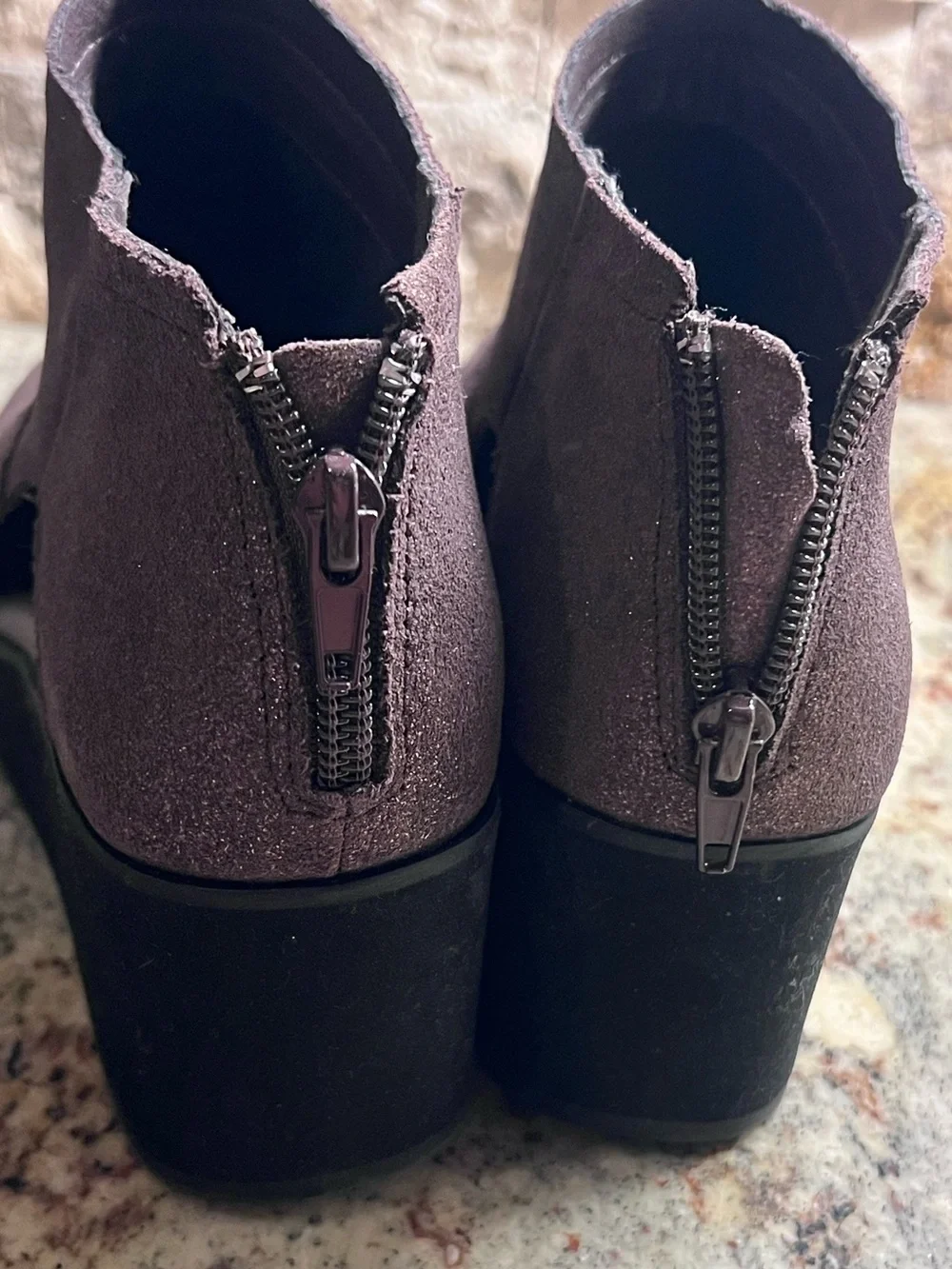 Size 6.5- Volatile brown suede metallic wedge- new
